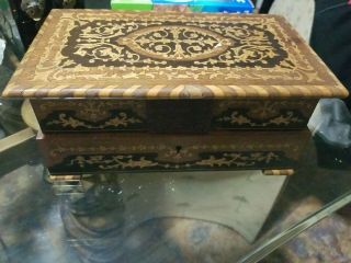 Antique Tunbridge Inlaid Wood Jewelry Dresser Box Fold Out Compartments Without