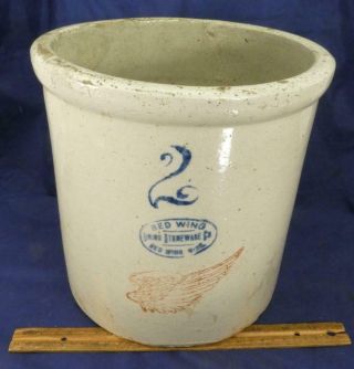 Rare Vintage Large Red Wing Union Stoneware 2 Gallon Crock 4 " Wing Oval Over