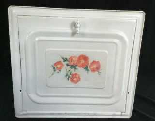 Antique Primitive Pie Safe Bread Box White With Hand Painted Peach Flowers