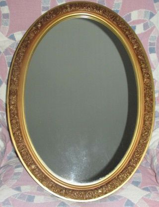 Vintage Medicine Cabinet Ornate Oval Goldtone Framed Mirror 27 1/4 " T 19 1/2 " W