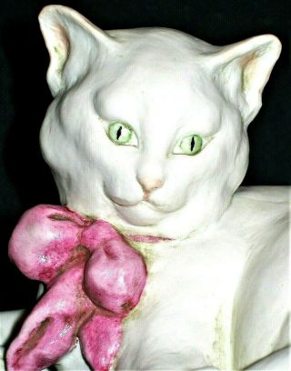 Italian Italy Capodimonte Giuseppe Cappe Large Cat With Bow Porcelain Figurine