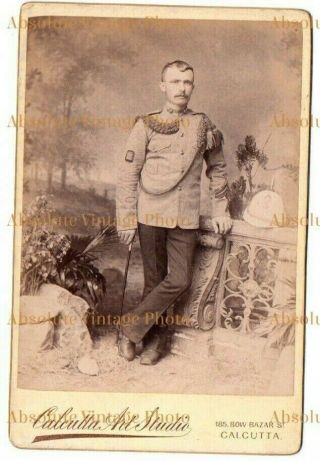 Military Cabinet Photo British Soldier In Uniform Calcutta Art Studio 1880s