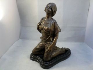 Vintage Bronze Erotic Girl Pose On Marble Base