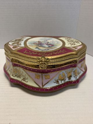 Large Sevres Style French Porcelain Jewelry Box.