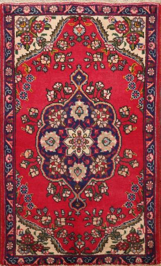 Vintage Red/ Navy Blue Classic Tebriz Area Rug Hand - Knotted Kitchen Carpet 3 