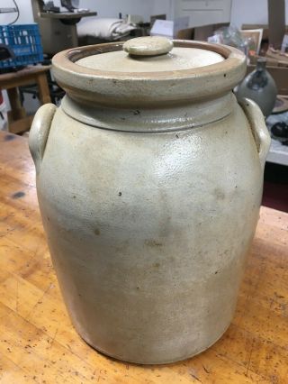 Antique Stoneware Cobalt Decorated Crock and Lid - Haxstun & Co - Ft Edward NY 3