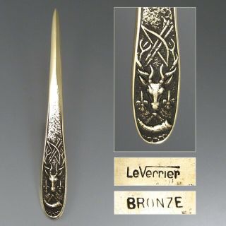 Vintage French Bronze Letter Opener,  Stag,  Hunting Horn,  Signed " Max Le Verrier "