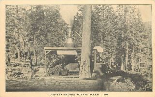 Vintage Postcard; Donkey Engine Hobart Mills Ca Nevada Co.  Steam Sawmill Logging