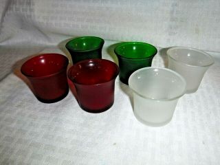 Set Of 6 Partylite Glass Votive Candle Holders Frosted Red,  Green & White Decor