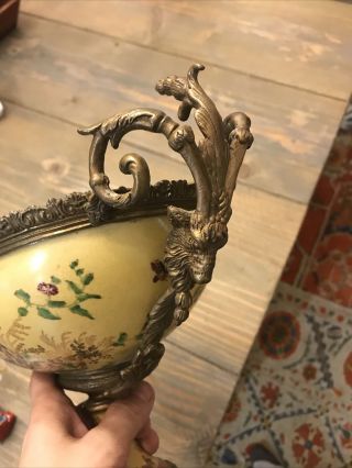 Vintage Antique Bronze Brass Porcelain Enameled Centerpiece Ram ' s Head Wong Lee 2