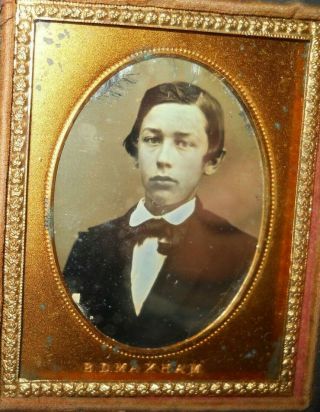 1/9th Size Daguerreotype Image Of Young Man In A Half Case
