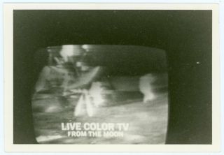 Moon Landing On Tv Set Live Color In Black And White Vintage Snapshot Photo