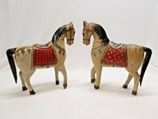 Antique Folk Art Primitive Wood Hand Carved Painted Horses