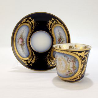 Sevres Porcelain Louis Phillipe Chateau Des Tuileries Demitasse Cup & Saucer Pc