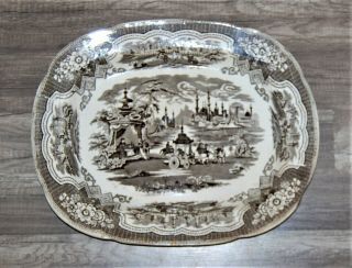 English Victorian Pottery Damascus Brown Transferware Large Platter D Methuen