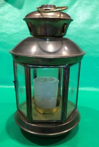 Brass Votive Candle Lantern Etched Glass Star Punch Outs W Handle Door India