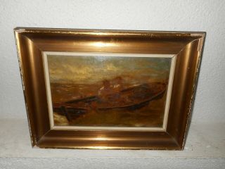 Very Old Oil Painting,  { Man & Woman In Trouble On A Wild Sea }.  Is Antique