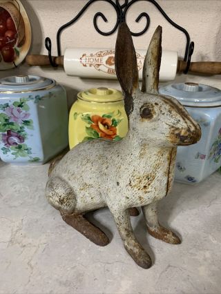 Vintage Hubley Large Cast Iron Rabbit 12 " Garden Statue Door Stop 19th C
