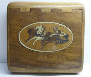 Antique Georgian Wooden Carved Snuff Box Inlaid Horse Sled Treen Ware Tobacco