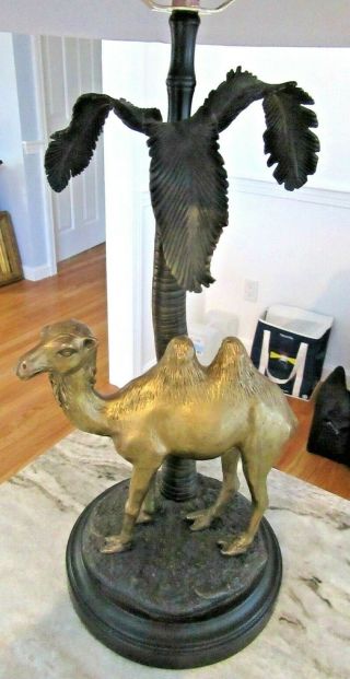 Fine Quality Heavy Vintage Bronze Camel Palm Tree Table Lamp Patina Brass Light