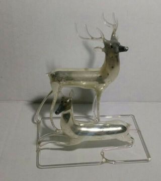 Vintage Blown Mercury Glass Double Figure Reindeer Made In Germany Pre Owned Htf
