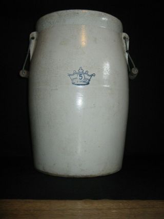 Antique Butter Churn Crock 5 Gallon Robinson Ramsbottom Blue Crown Bail Handles