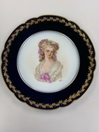 19th Century Hand Painted Sighed Portrait Plate Chateau St Cloud France