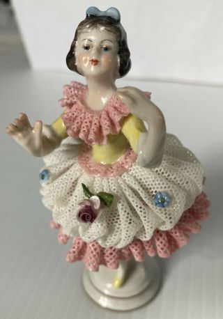 Vintage German Dresden Lace Dancer Girl Porcelain Volkstedt Mark Figurine