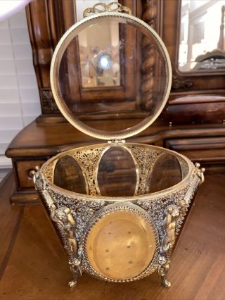 Vintage Gilt Ormolu Jewelry Casket Trinket Box