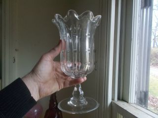 1850s Pontiled Pittsburgh Notched Pillar Mold Celery Vase 10 1/4 " Flint Glass