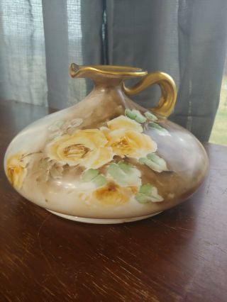 Antique Limoges Hand Painted J.  P.  L.  Squat Vase Roses Signed By Artist Gyimes