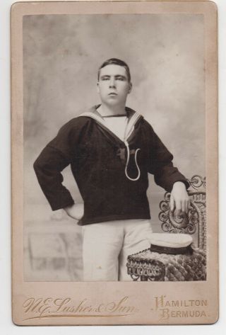 1890s Cabinet Photo Of A Us Navy Sailor In Uniform At Hamilton Bermuda