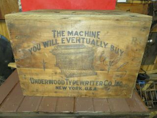 Vintage Antique Underwood Typewriter Wooden Crate Box Advertising