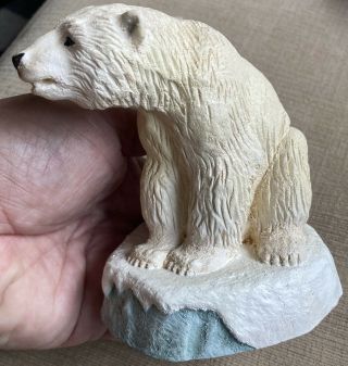 Rare Vintage Henning Norway Hand Carved Wood Polar Bear Snow Capped Ice Block