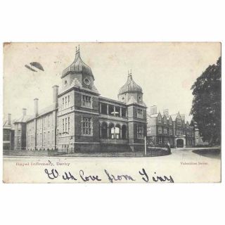 Derby Royal Infirmary,  Old Postcard By Valentine,  Derby Duplex Postmark 1903