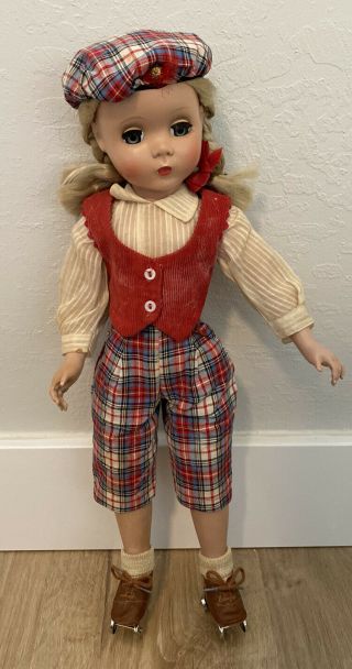 Vintage Blonde Pigtail Madame Alexander Antique 17” Doll With Roller Skates