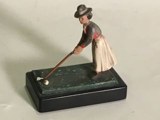 Antique Golf Desk Paper Weight Figure Lady Golfer With Club & Ball Cold Painted