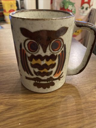Vintage Coffee Cup Mug,  Stonewear With Owls,  Circa 1970s 4 " T