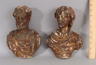 17/18thc Antique Hand Carved & Gilded Italian Saints,  Wood Busts Sculptures