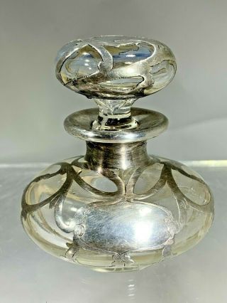 Antique Perfume Bottle W/ Sterling Silver Overlay -