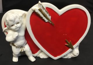 Vintage Lefton Valentine Hearts Cupid Planter 2995n 6” Longx 5” Widex 3.  25”deep