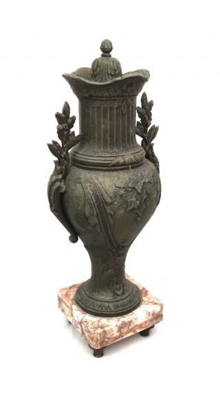 Antique Art Nouveau French Marble Based Cast Metal Urn Ornate Floral Handles