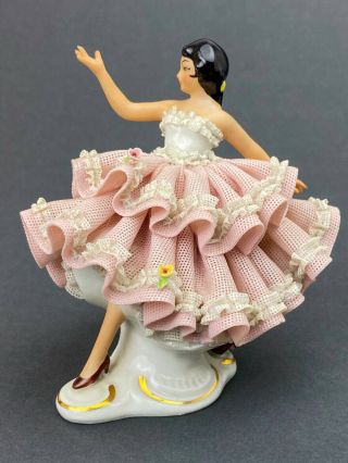 Sandizell " Dresden " Porcelain Ballerina Pink Lace Figurine West (w. ) Germany