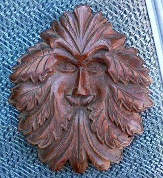 Figural Carved Oak Wood Green Man Forest Guardian Wall Plaque C.  1943