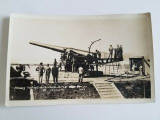 Vintage Ww1 Rppc,  " 12 Inch Rifle Ready To Fire ",  U.  S Soldiers Artillery Postcard