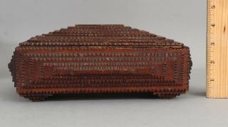 Antique Circa 1900 Folk Art Chip Carved Tramp Art Wood Box, 3