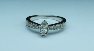 1/3cttw Marquise Diamond Engagement Ring Hi Si314kt W.  Gold Size 7 Vintage Style