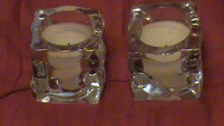 Vintage Kig Square Ice Cube Glass Art Deco,  2.  5 " Candle Holders,  Pair,  W6