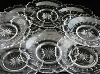 Antique French Style Set 8 Cut Glass Crystal Salad Plates