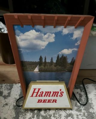 Vtg Hamms Beer Sign Light Up Sail Boat In Water Scene North Woods Old Tavern Bar